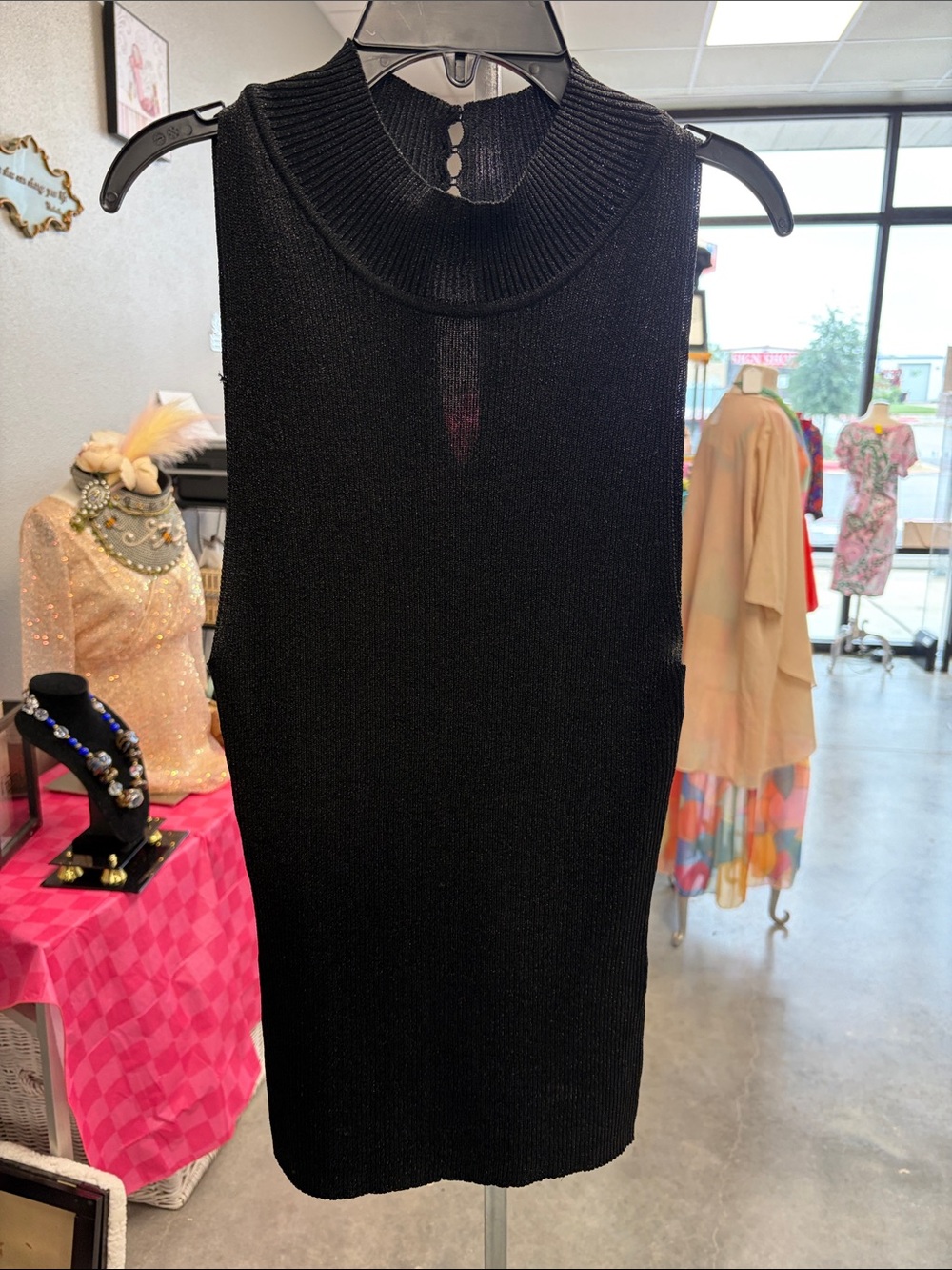 Lapis Black Sleeveless Knit Mock Neck Top